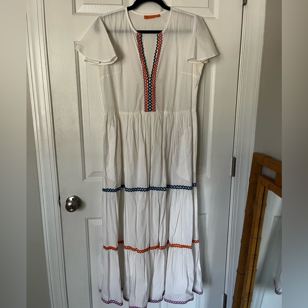 Oliphant White Maxi Dress With Rick Rack Trim